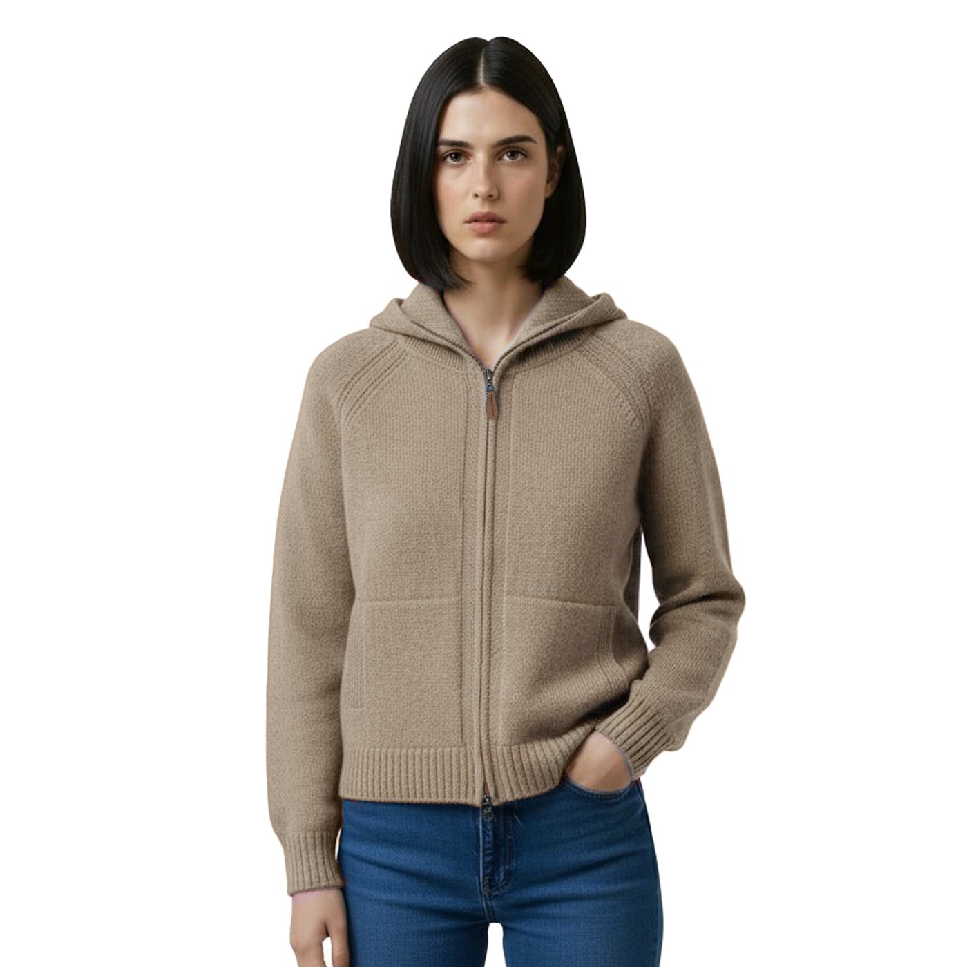 Women's cashmere zip hoodie, knitwear category